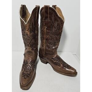 VTG EL DORADO Western Cowgirl BOOTS Leather Embroidered Brown Distressed 7.5 M